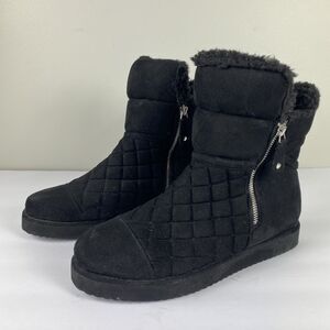 Madden Girl Ankle Boots 10 M Black Sherpa Lined Quilted Ski Snow Winter